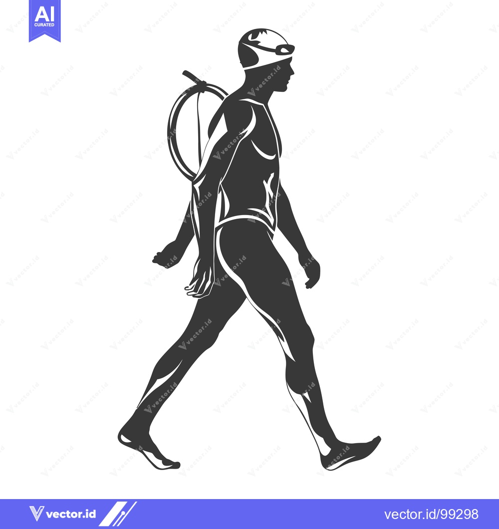 Premium Vector of Silhouette of a Swimmer with a Snorkel Walking