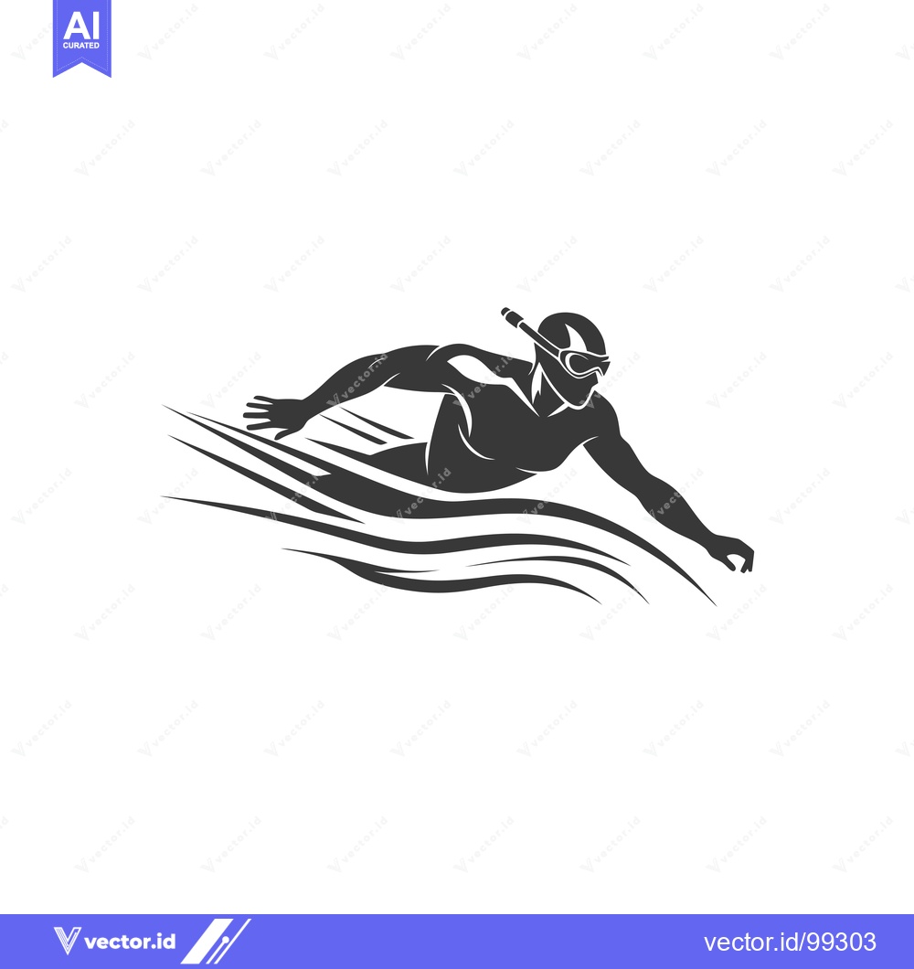 Premium Vector dari Silhouette of a Swimmer with Snorkel and Goggles Diving Underwater