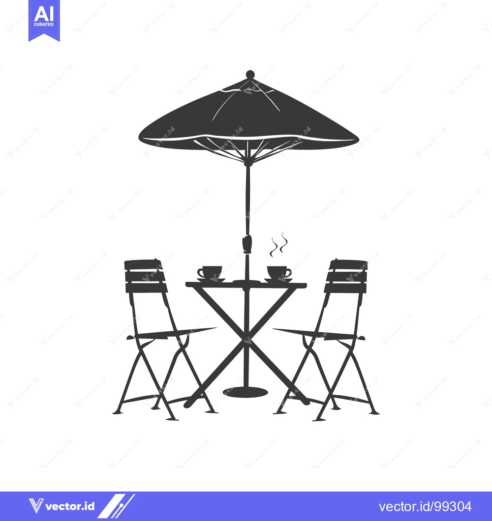 Premium Vector of Silhouette of a Table and Two Chairs Under an Umbrella