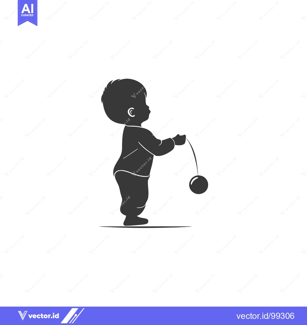 Premium Vector of Silhouette of a Toddler Playing with a Ball on a String