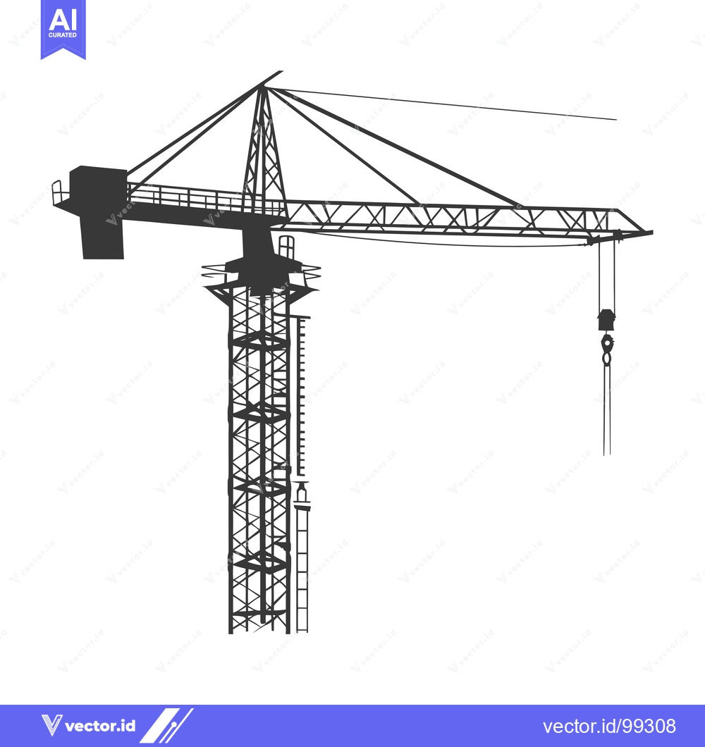 Premium Vector dari Silhouette of a Tower Crane with a Hook and Cables