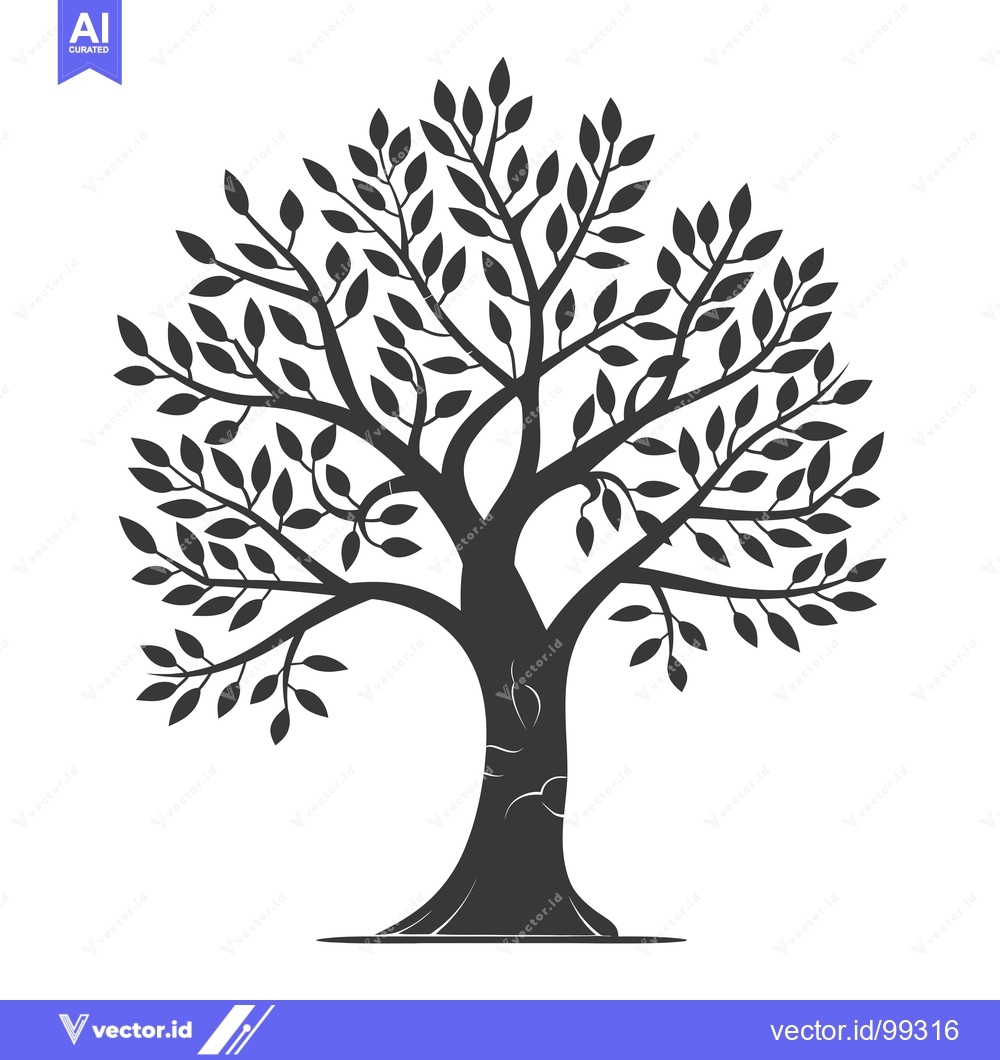 Premium Vector dari Silhouette of a Tree with Branches and Leaves