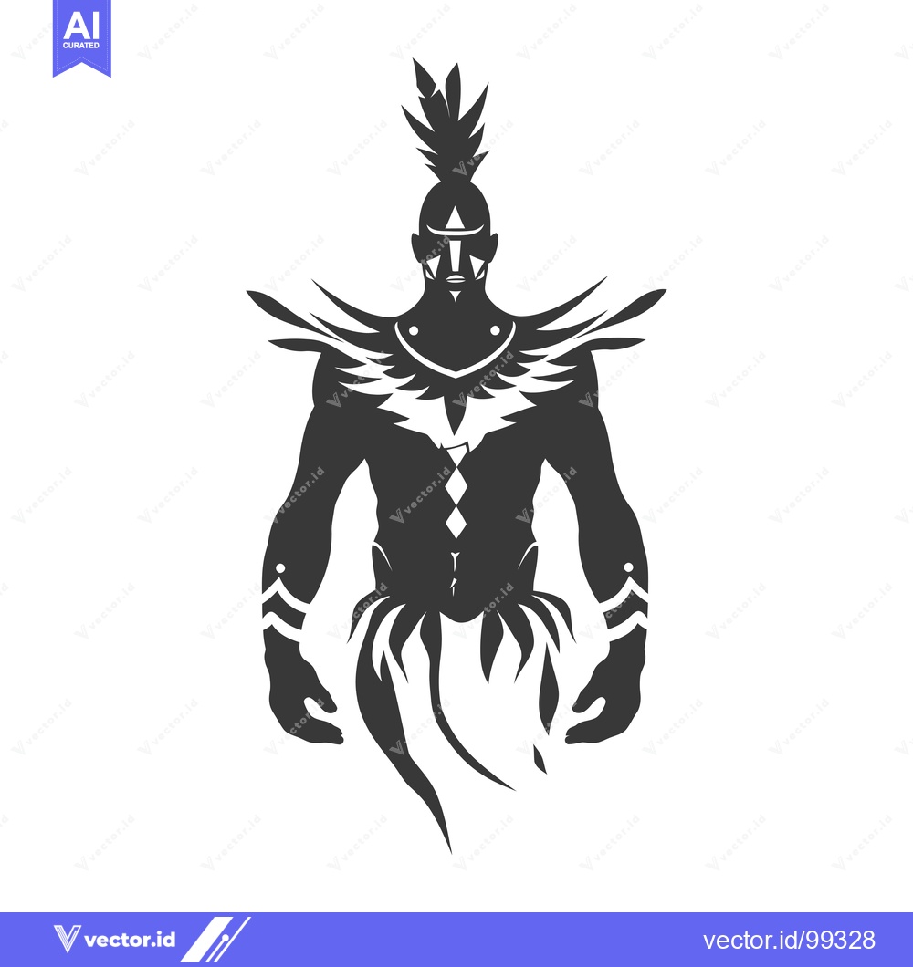 Premium Vector dari Silhouette of a Tribal Warrior with Feathered Headress and Body Armor