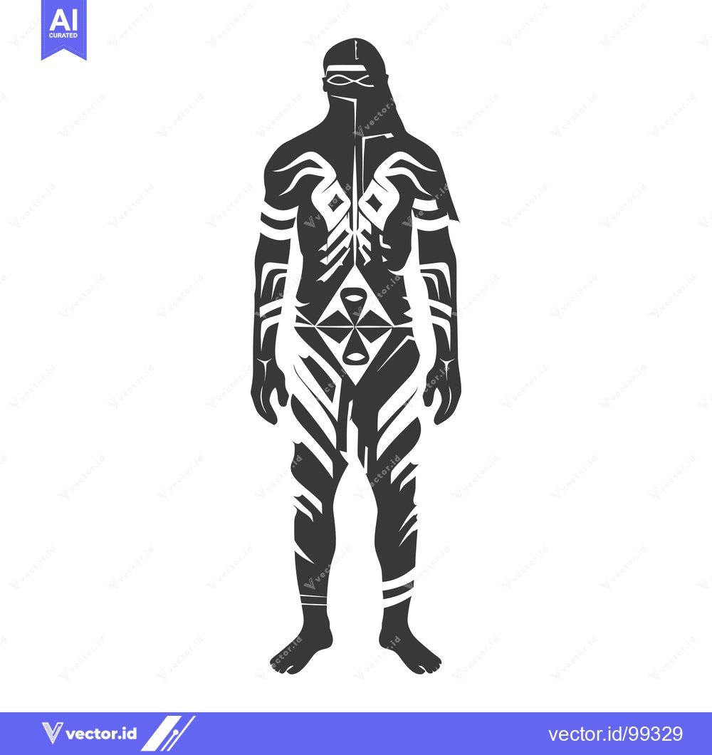 Premium Vector of Silhouette of a Tribal Warrior with Geometric Body Art