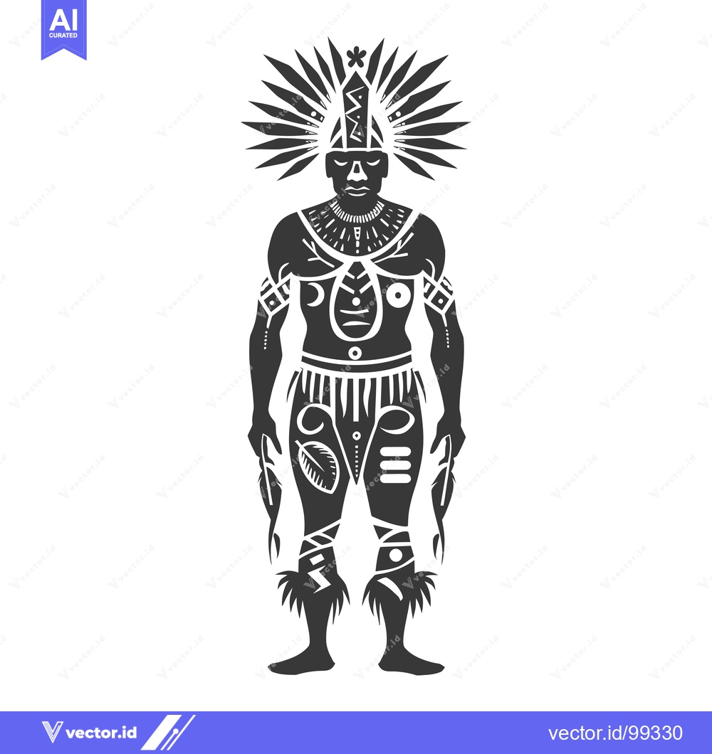 Premium Vector dari Silhouette of a tribal warrior with intricate body markings and feathe