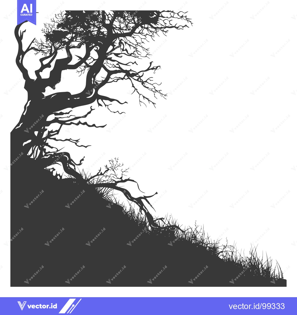 Premium Vector of Silhouette of a Twisted Tree on a Hillside