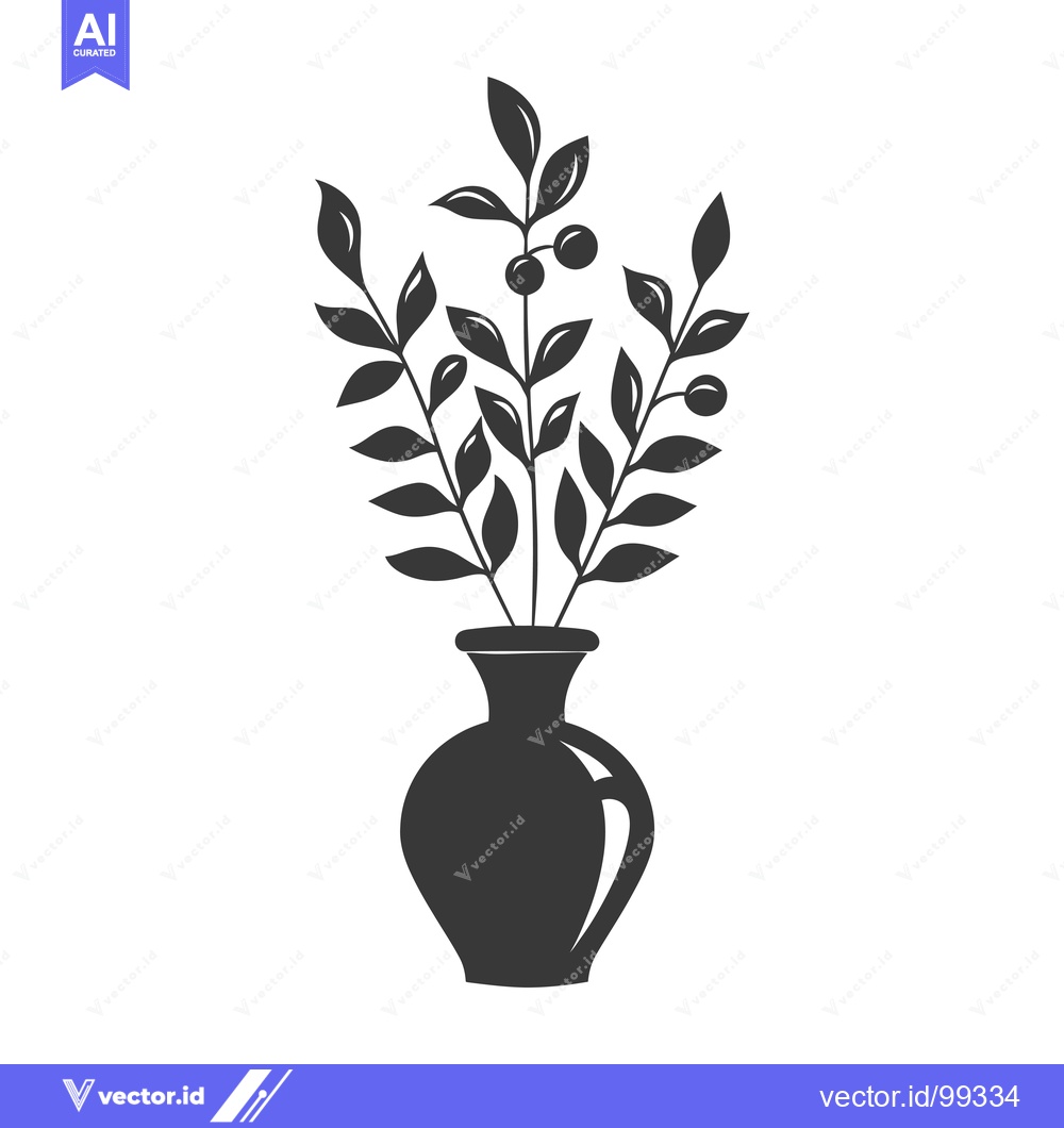 Premium Vector of Silhouette of a Vase with a Bouquet of Leaves