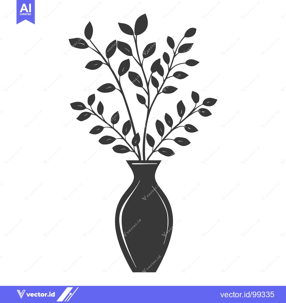 Premium Vector dari Silhouette of a vase with a bouquet of leaves