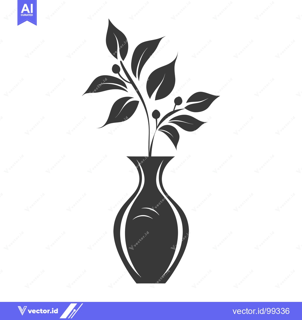 Premium Vector of Silhouette of a vase with a leafy branch inside