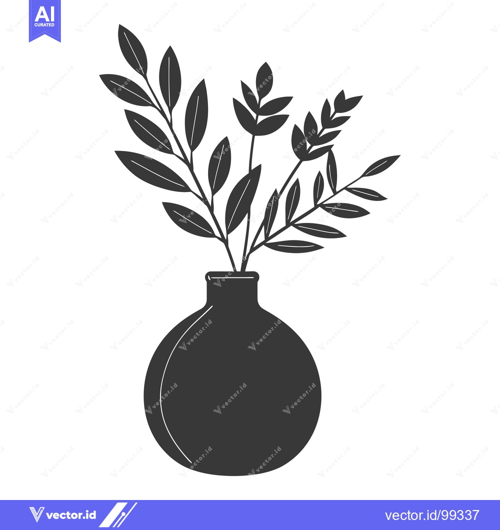 Premium Vector dari Silhouette of a vase with leafy branches