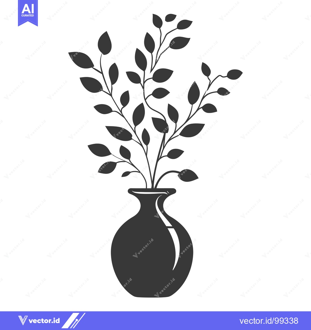 Premium Vector of Silhouette of a vase with leafy stems inside