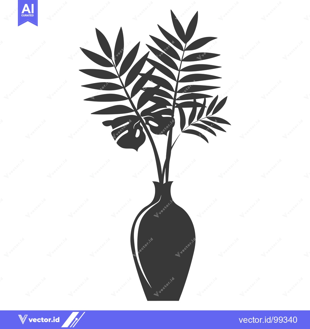 Premium Vector dari Silhouette of a vase with three leafy branches