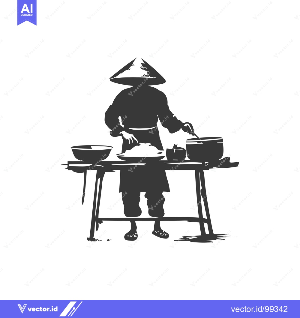 Premium Vector of Silhouette of a Vietnamese Street Food Vendor Cooking