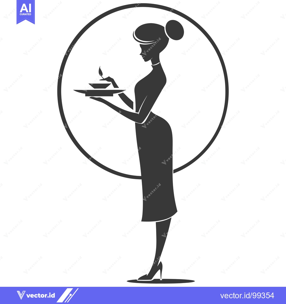 Premium Vector of Silhouette of a Waitress Holding a Tray with Food