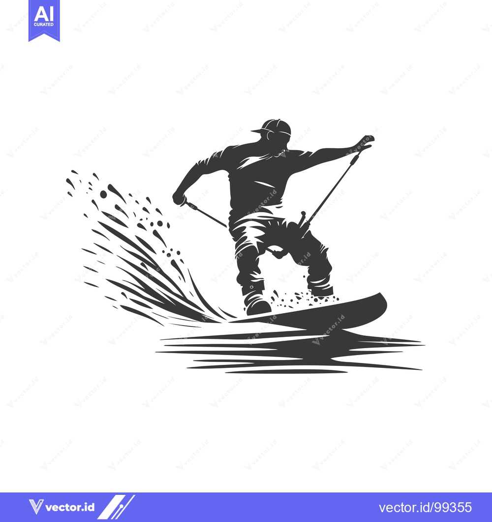 Premium Vector dari Silhouette of a Wakeboarder Executing a Trick