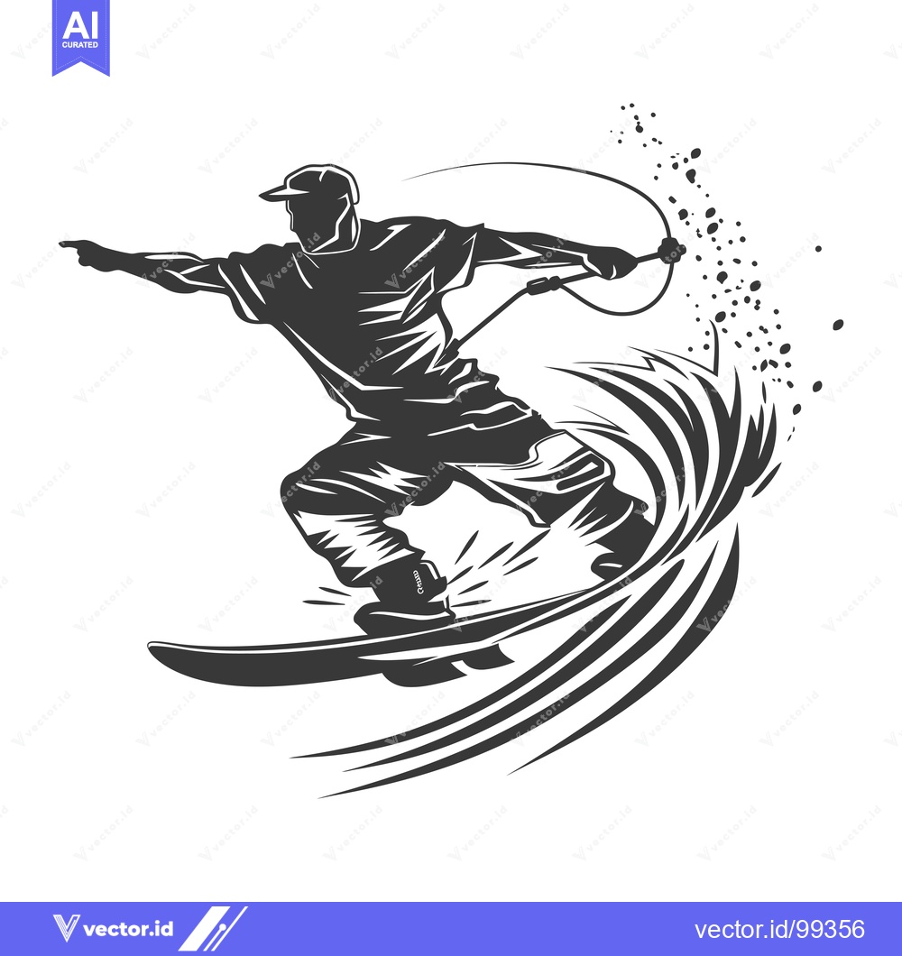 Premium Vector of Silhouette of a Wakeboarder Performing a Trick
