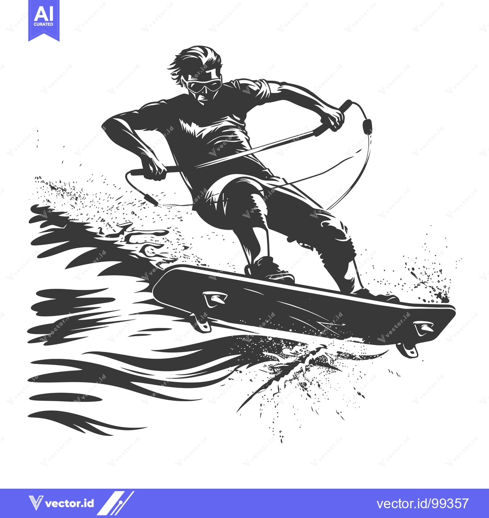 Premium Vector dari Silhouette of a Wakeboarder Performing a Trick
