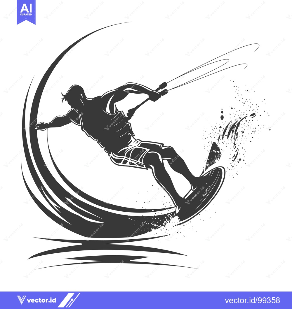 Premium Vector dari Silhouette of a Wakeboarder Performing a Trick