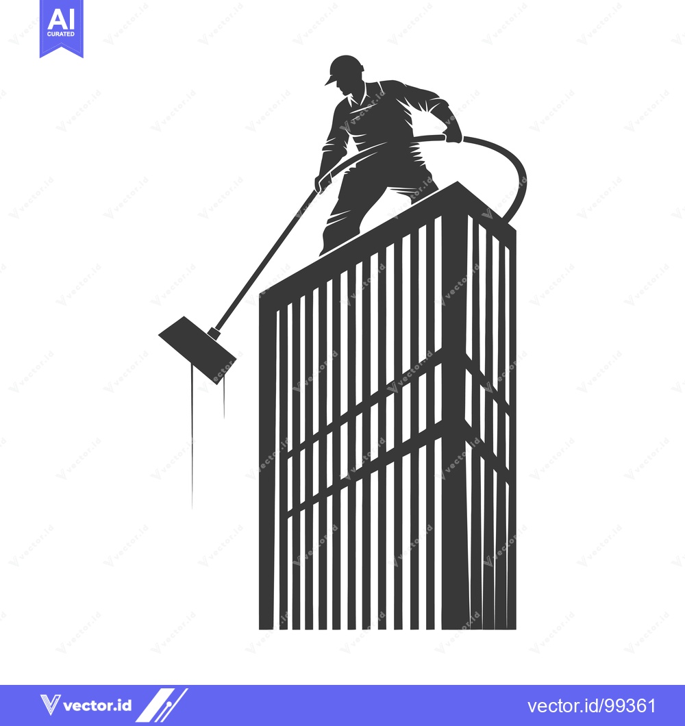 Premium Vector dari Silhouette of a Window Cleaner on a Tall Building