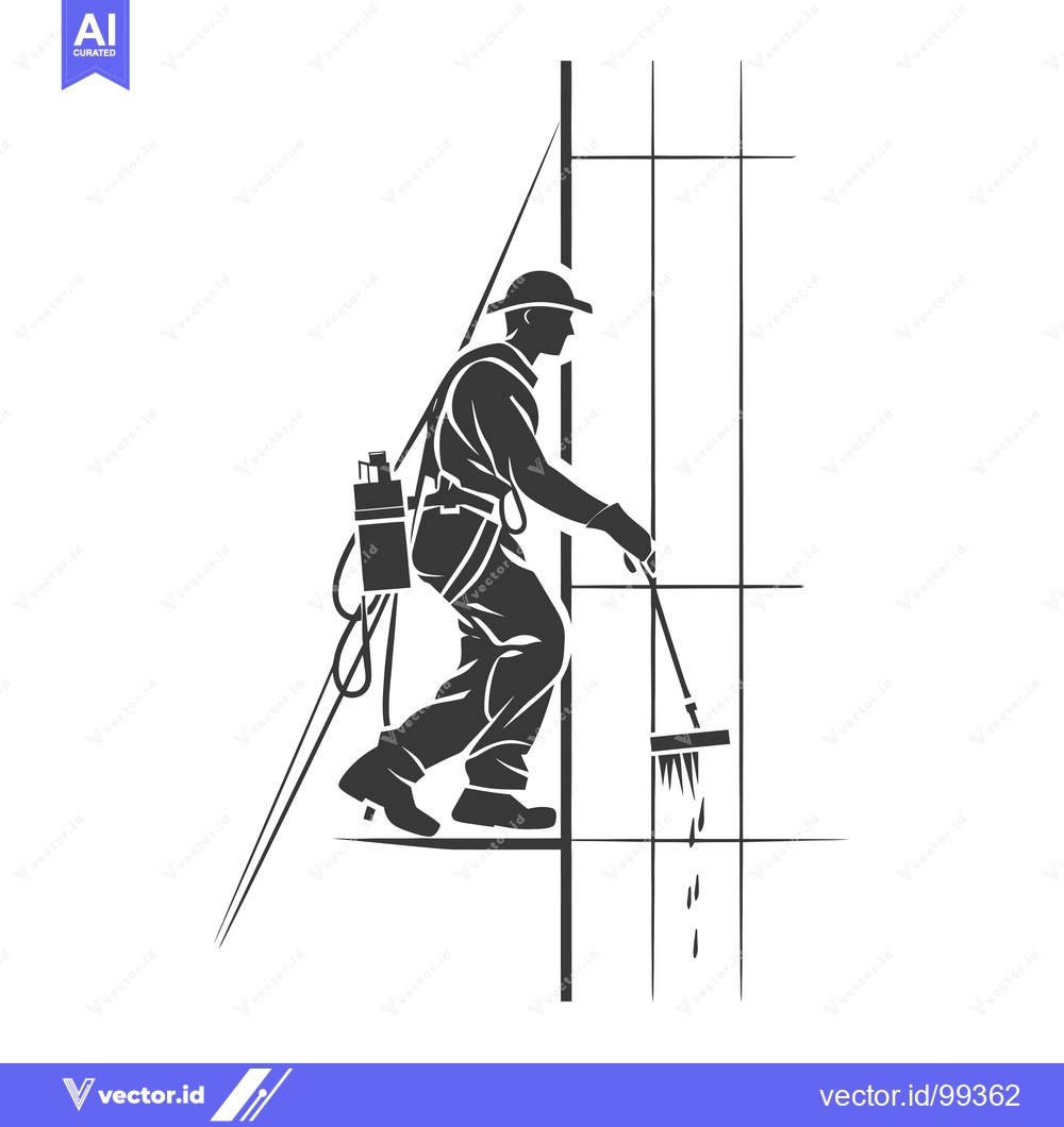 Premium Vector of Silhouette of a Window Washer Cleaning a High-Rise Building