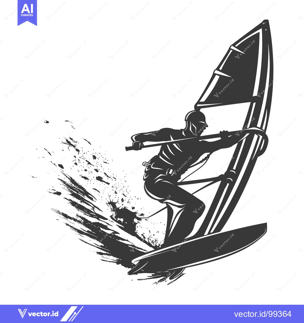 Premium Vector dari Silhouette of a Windsurfer on a Wave