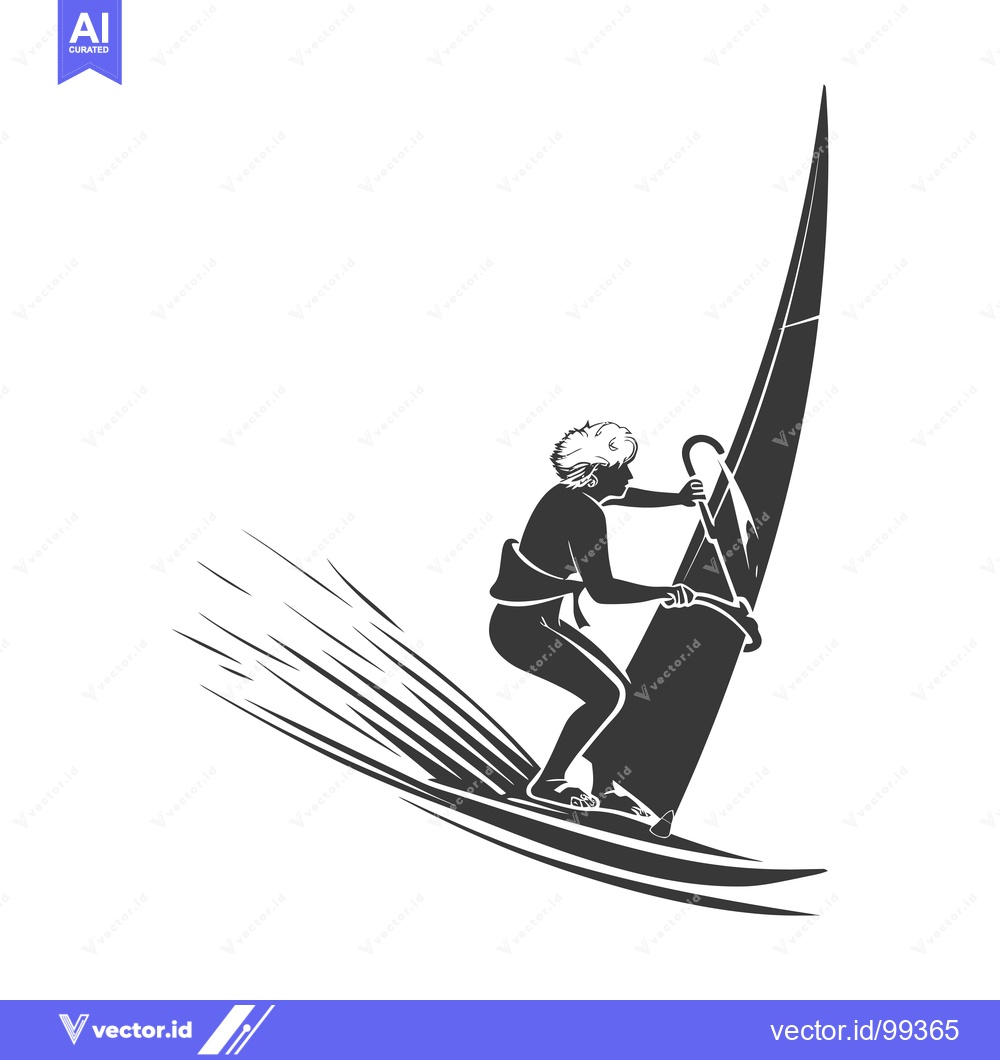 Premium Vector of Silhouette of a Windsurfer Riding a Wave