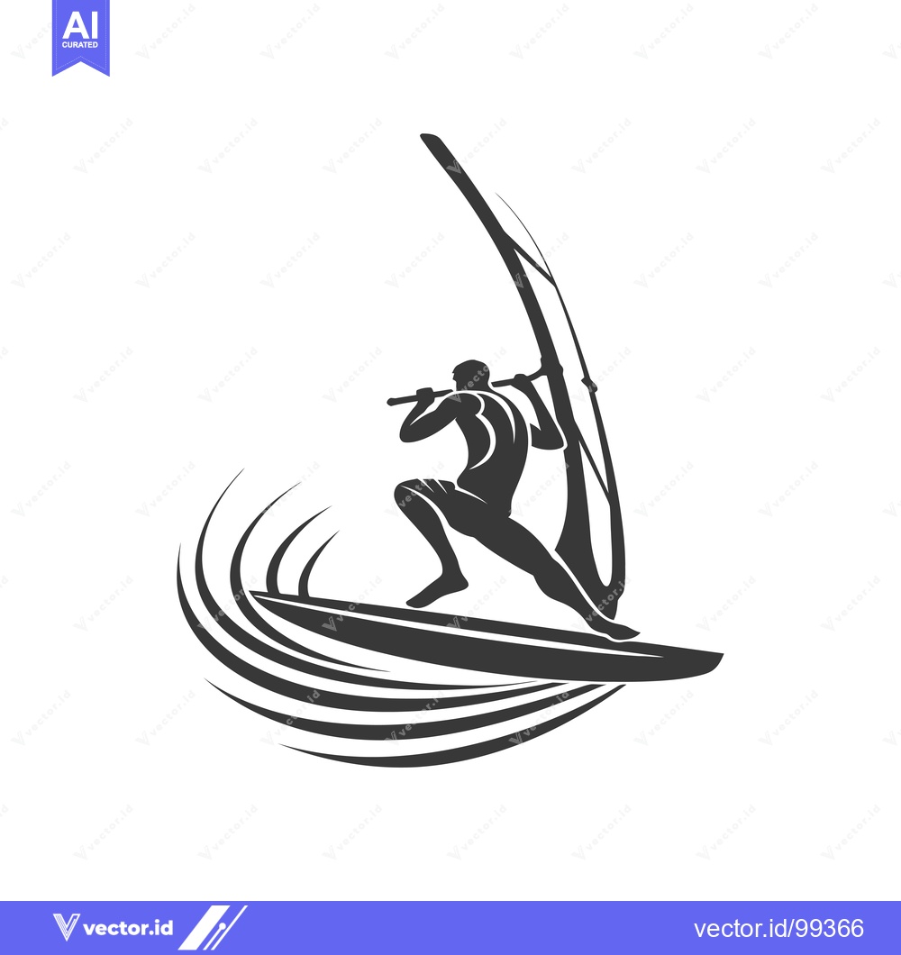 Premium Vector dari Silhouette of a Windsurfer Riding a Wave