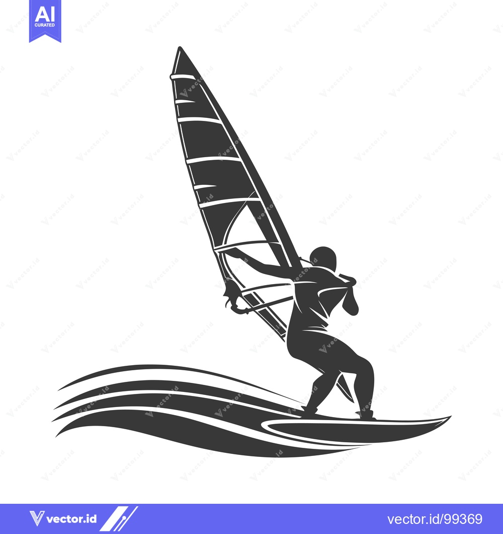 Premium Vector of Silhouette of a windsurfer riding a wave