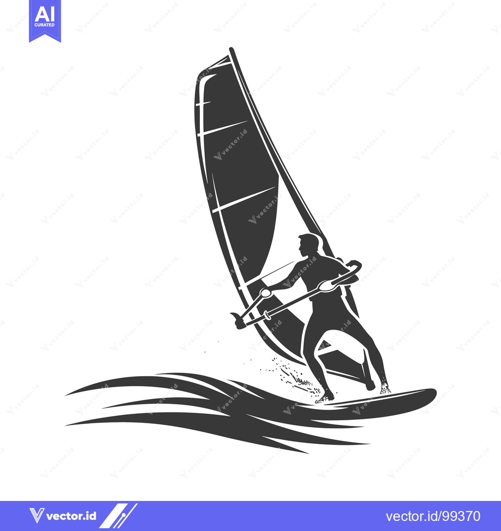 Premium Vector of Silhouette of a Windsurfer Riding a Wave