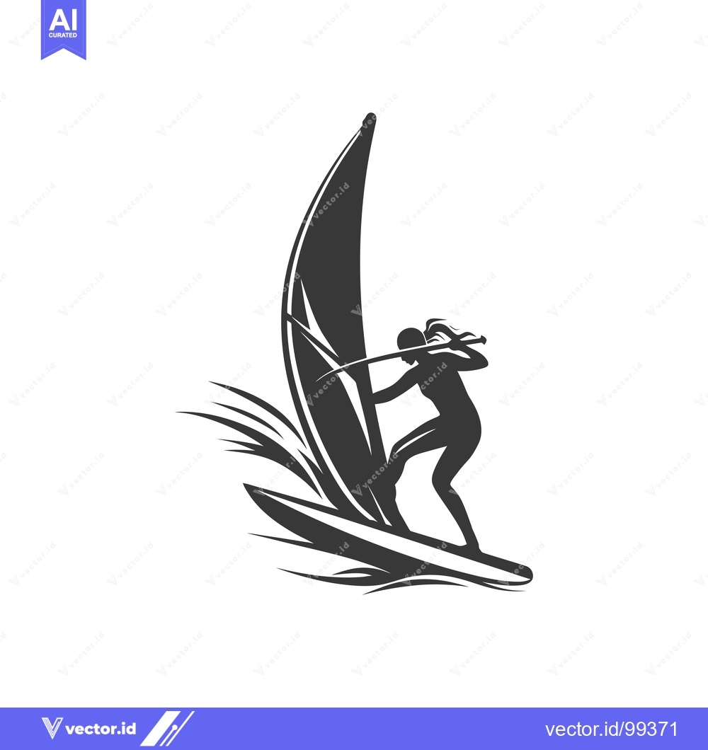 Premium Vector of Silhouette of a Windsurfer Riding a Wave