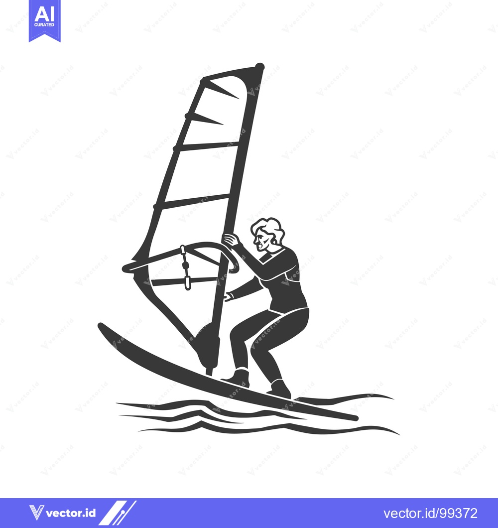 Premium Vector of Silhouette of a windsurfer riding a wave