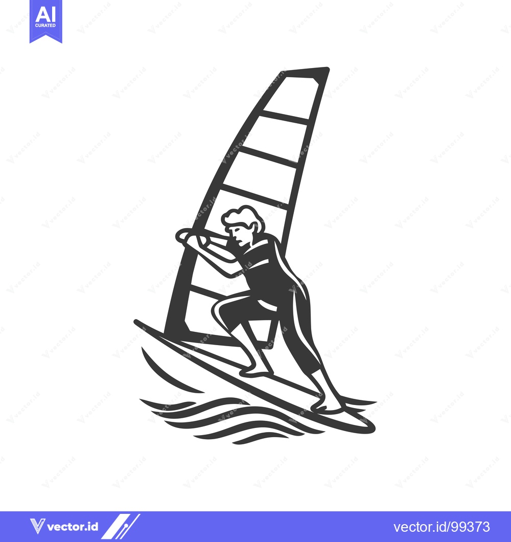 Premium Vector dari Silhouette of a windsurfer riding a wave