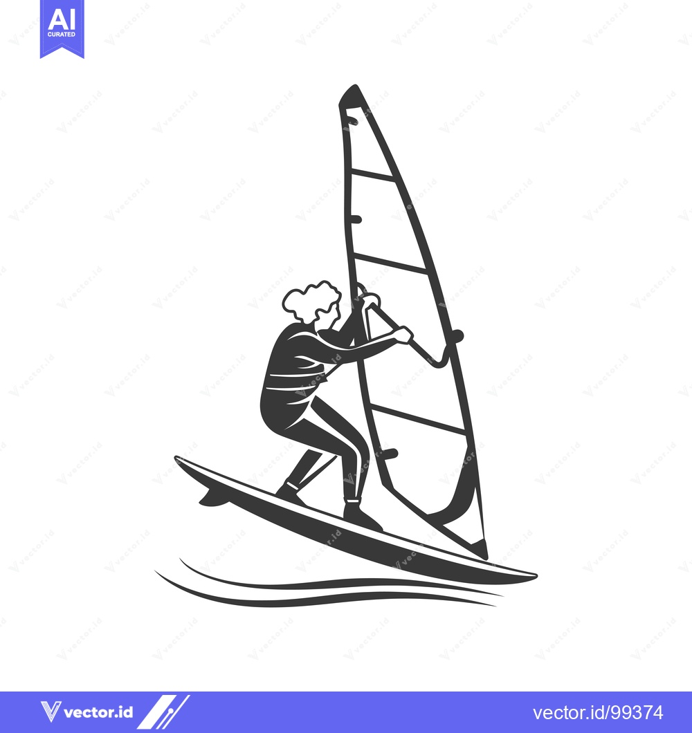 Premium Vector dari Silhouette of a Windsurfer Sailing on Waves