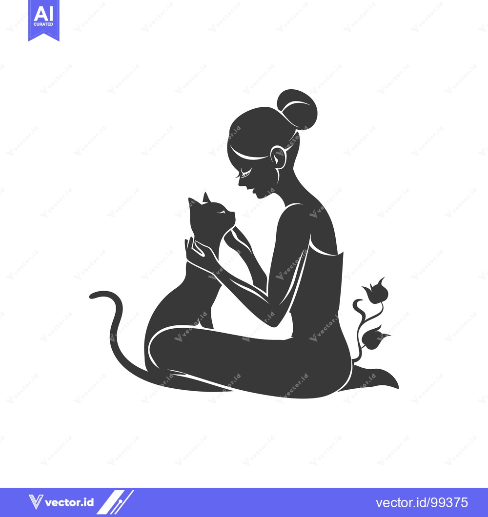 Premium Vector of Silhouette of a Woman and a Cat Gazing at Each Other