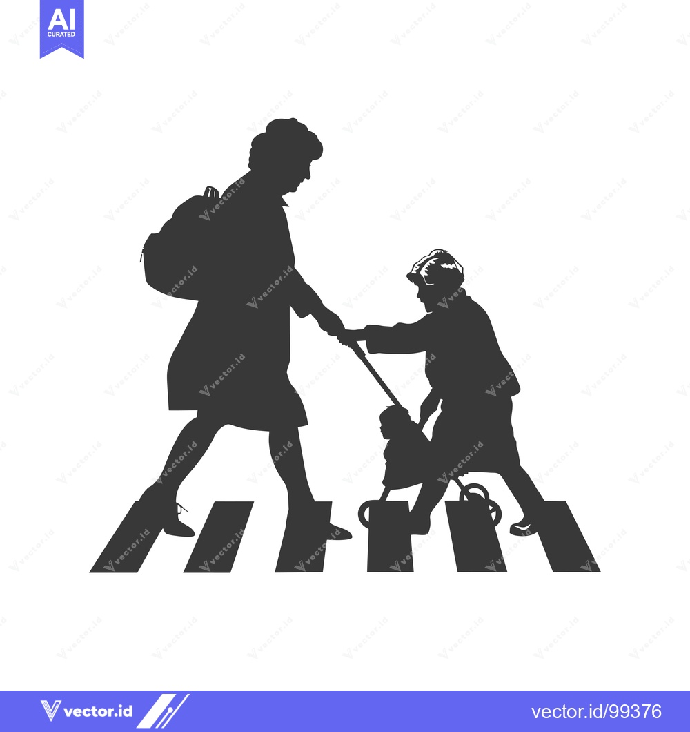 Premium Vector dari Silhouette of a woman and child crossing a crosswalk
