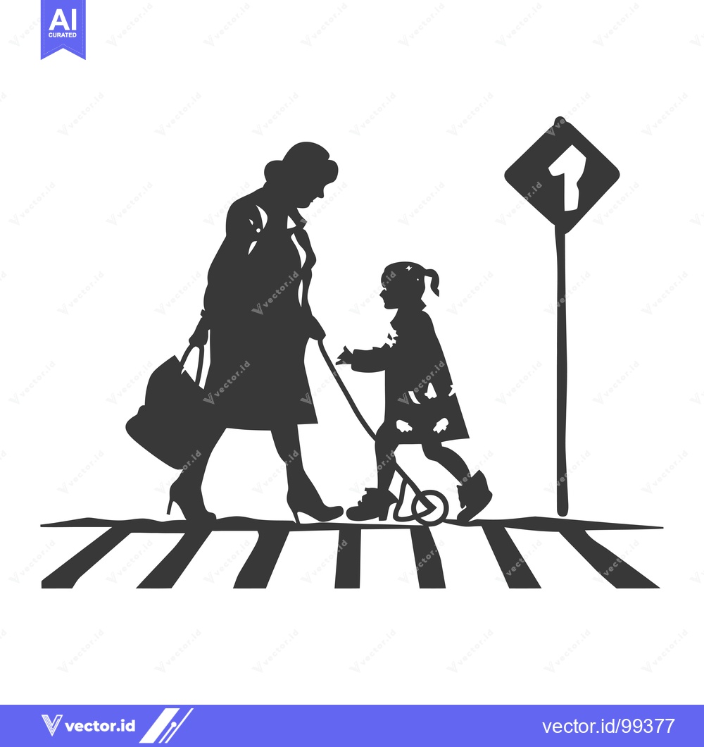 Premium Vector dari Silhouette of a woman and child crossing a crosswalk