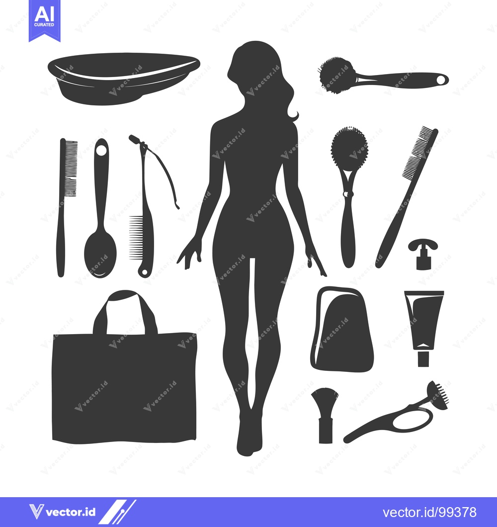 Premium Vector of Silhouette of a Woman and Shower Accessories