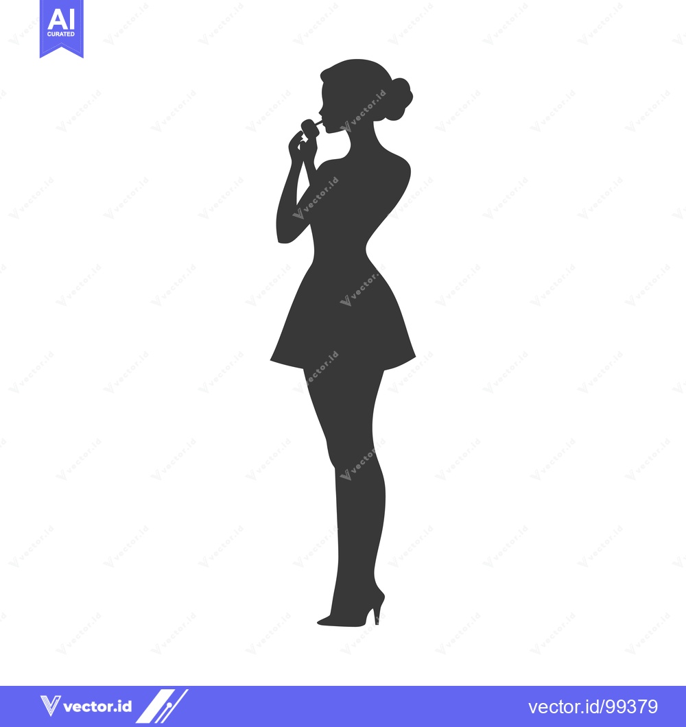 Premium Vector dari Silhouette of a Woman Applying Lipstick