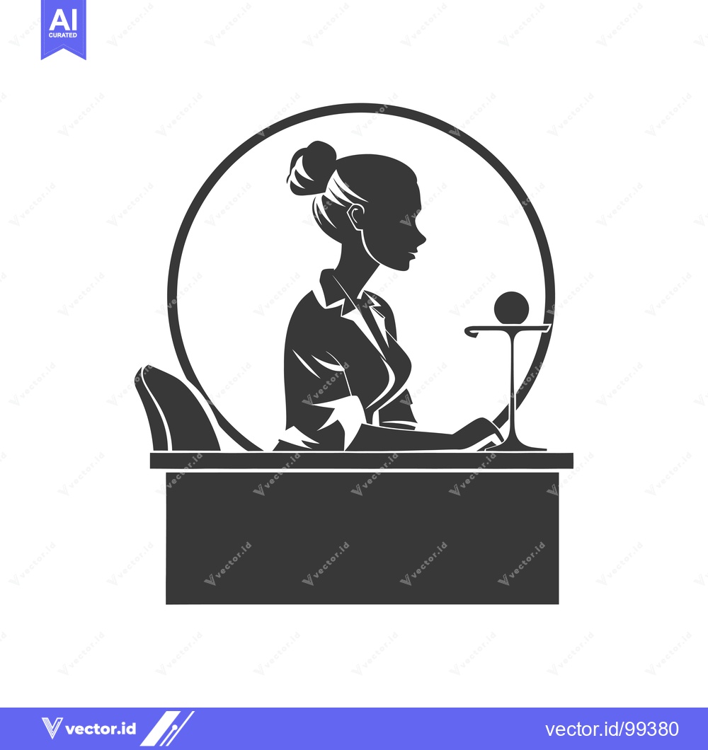 Premium Vector dari Silhouette of a Woman at a Desk with a Microphone