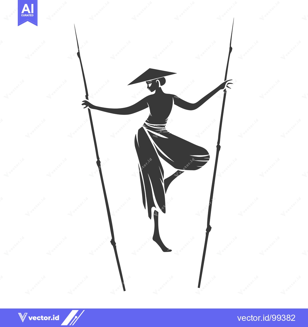 Premium Vector dari Silhouette of a Woman Balancing on Two Sticks