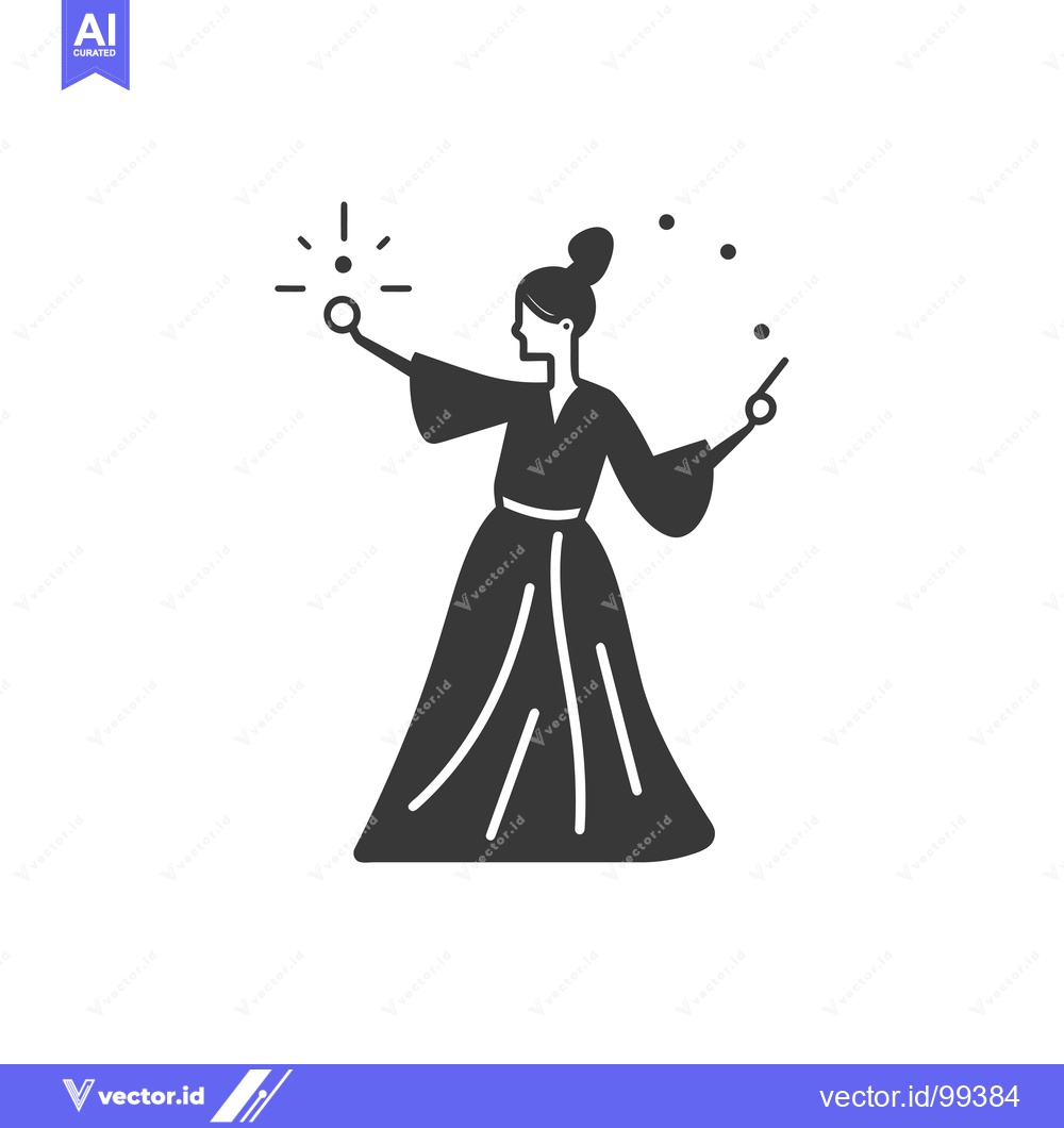 Premium Vector dari Silhouette of a Woman Casting a Spell with a Wand
