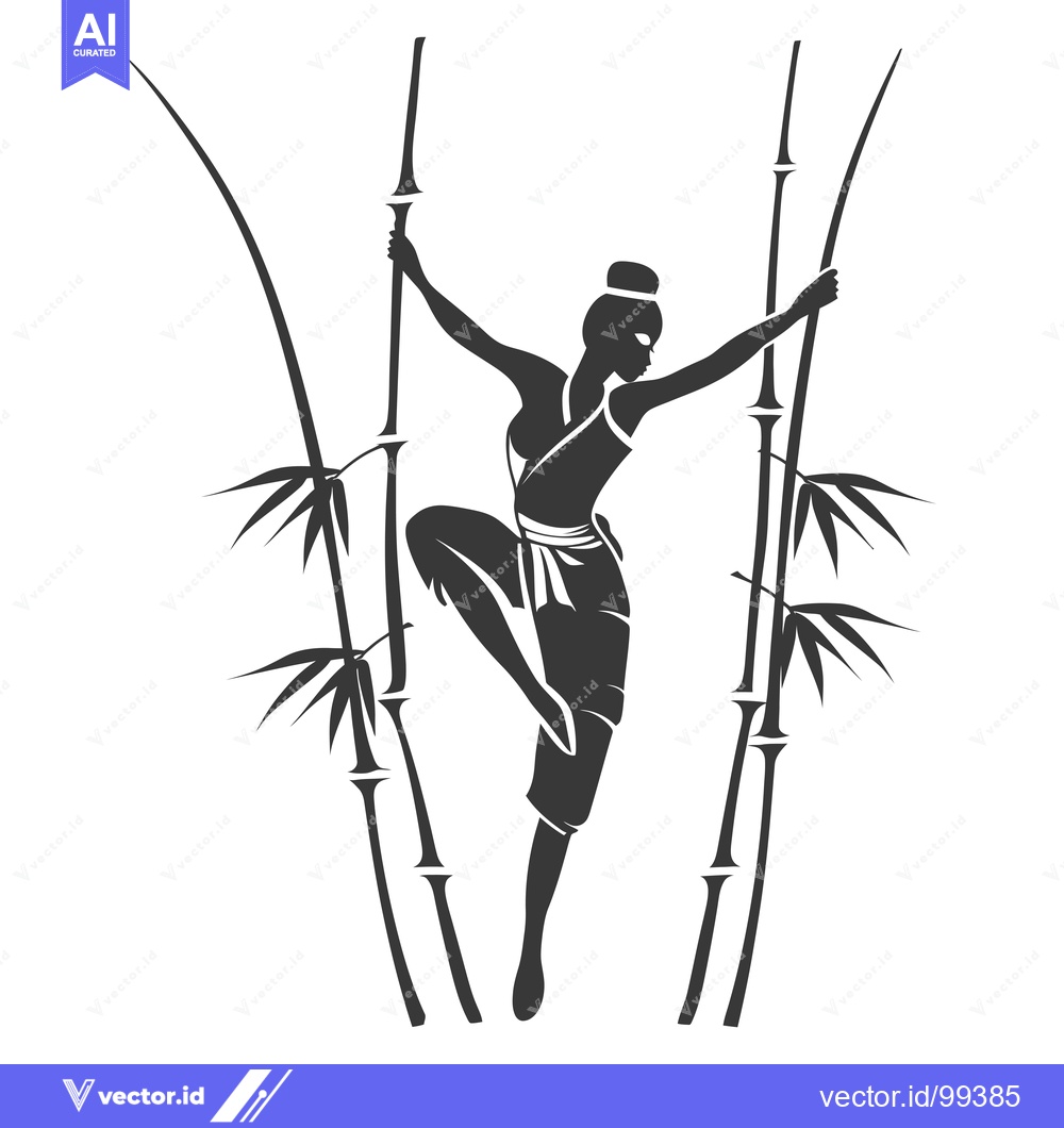 Premium Vector of Silhouette of a woman climbing bamboo stalks