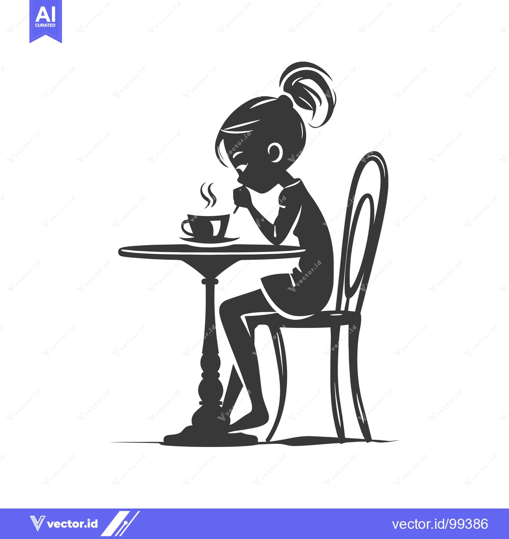 Premium Vector of Silhouette of a Woman Drinking Coffee at a Table