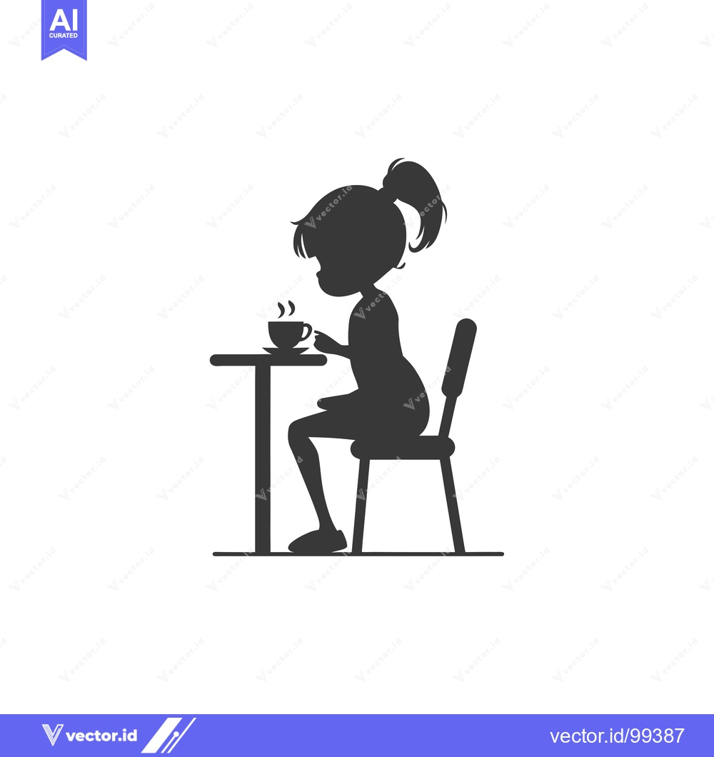 Premium Vector of Silhouette of a Woman Drinking Tea or Coffee at a Table