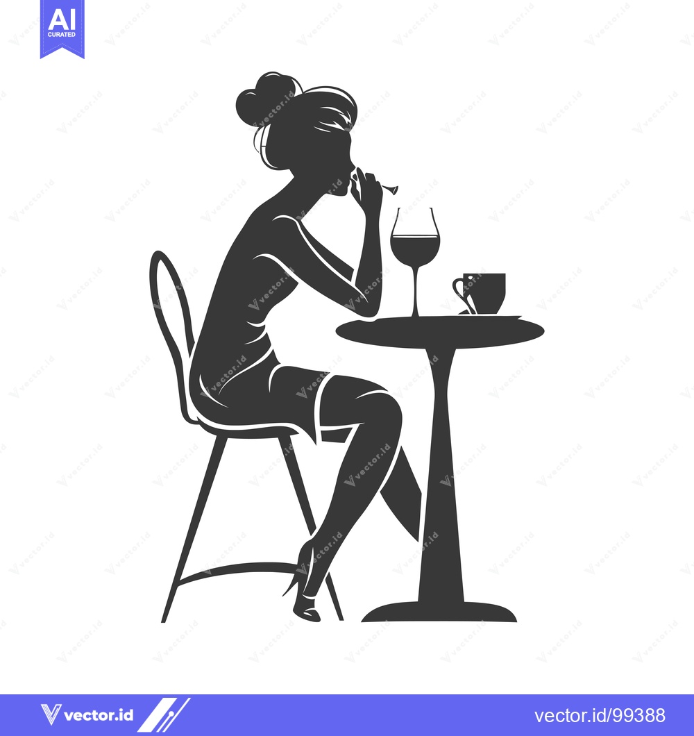 Premium Vector of Silhouette of a Woman Drinking Wine at a Table