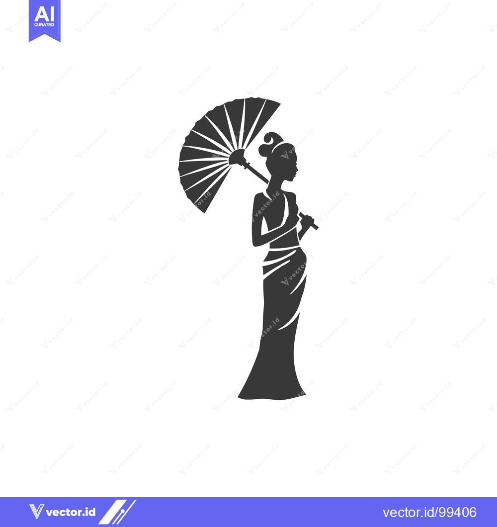 Premium Vector of Silhouette of a Woman Holding a Folding Fan