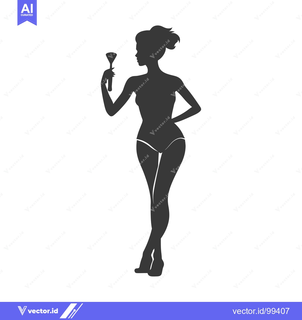 Premium Vector dari Silhouette of a Woman Holding a Makeup Brush