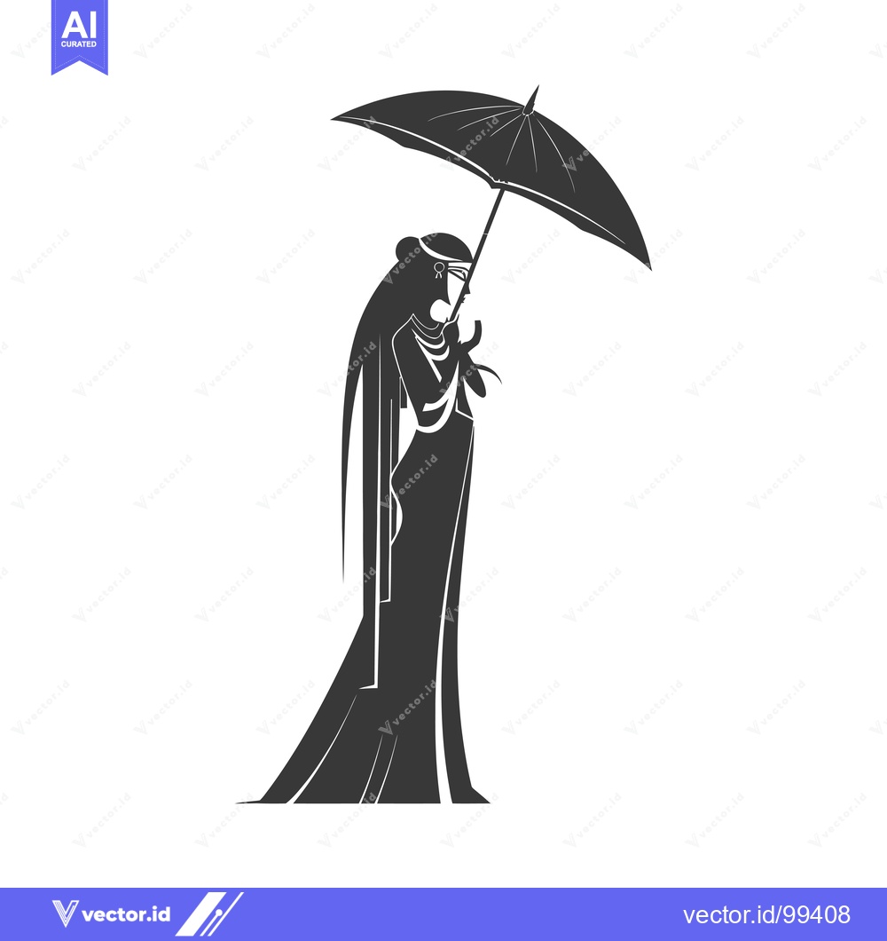 Premium Vector dari Silhouette of a Woman Holding an Umbrella