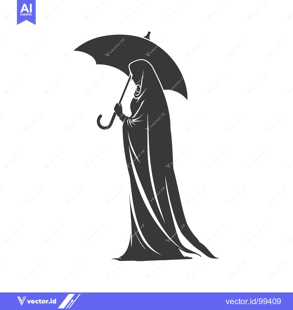 Premium Vector of Silhouette of a Woman Holding an Umbrella