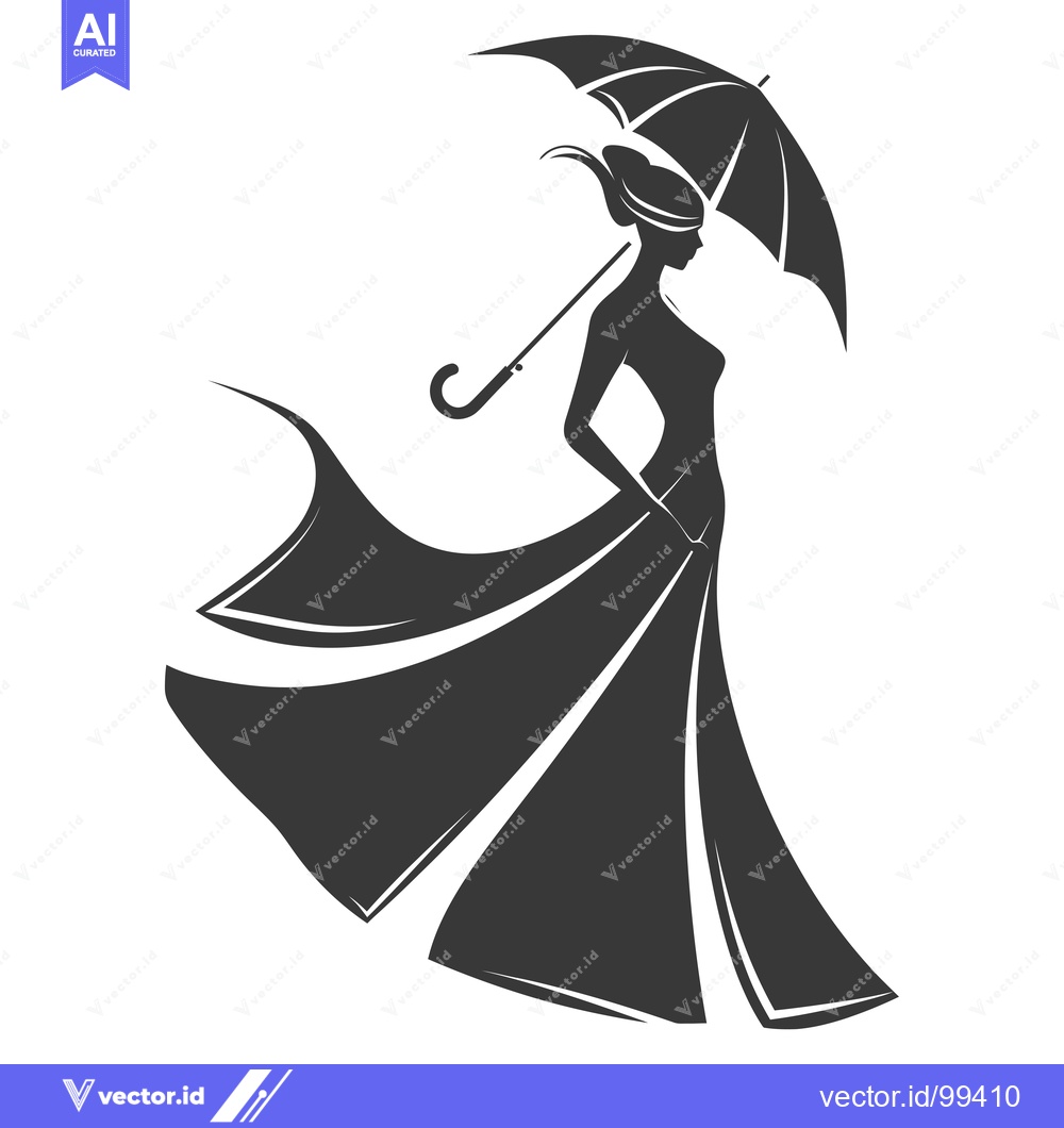 Premium Vector of Silhouette of a Woman Holding an Umbrella